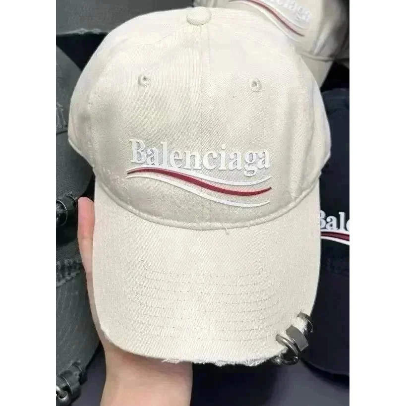 Balenciaga Balenciaga Beige Embroidered Logo Cap with Metal Ring Detail Beige