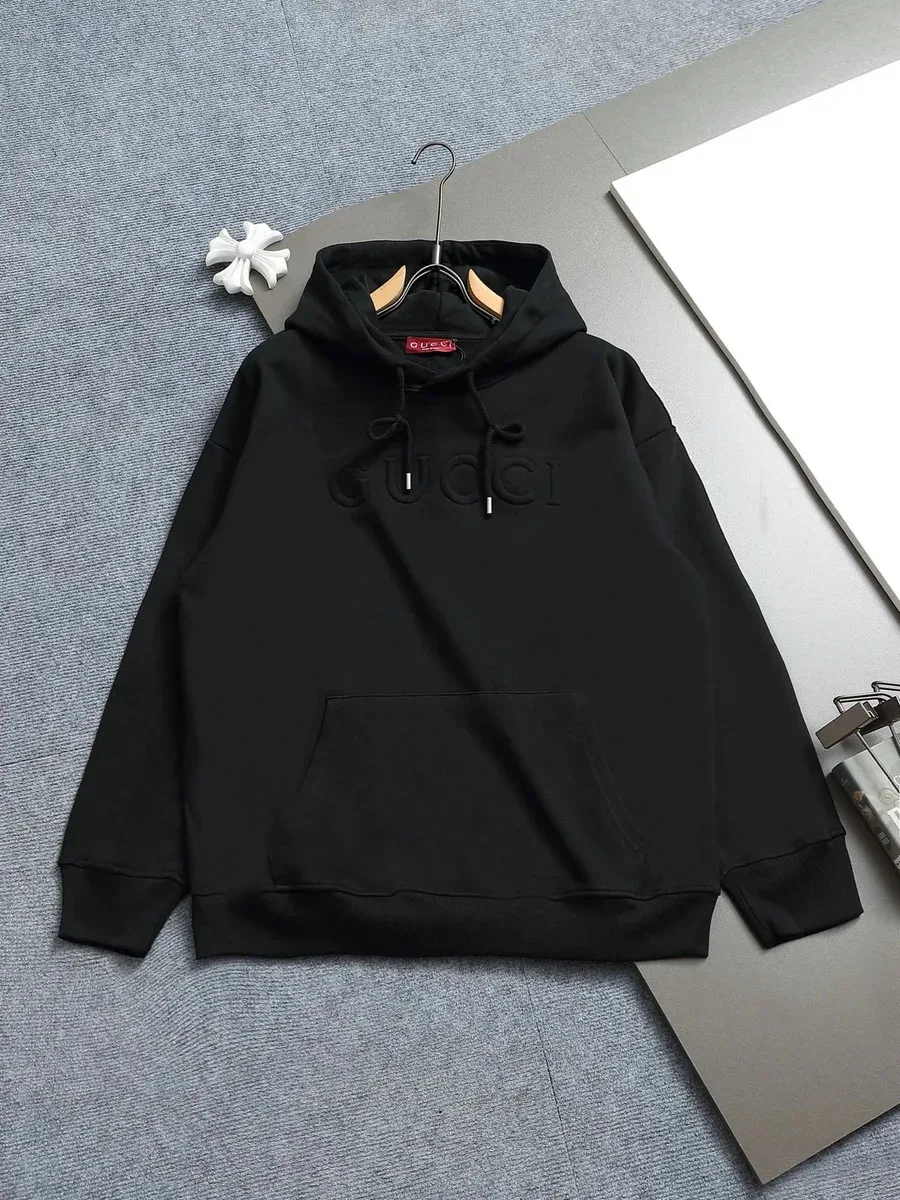 Gucci Gucci Black Embossed Logo Hoodie Black