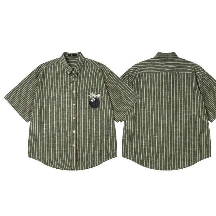 Stussy Stüssy 8 Ball Green/White Striped Button Down Shirt Green