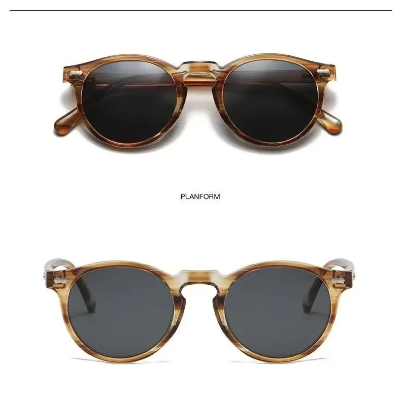 Other Unisex PLANFORM Round Sunglasses Brown Frame Black Lens Brown - 1