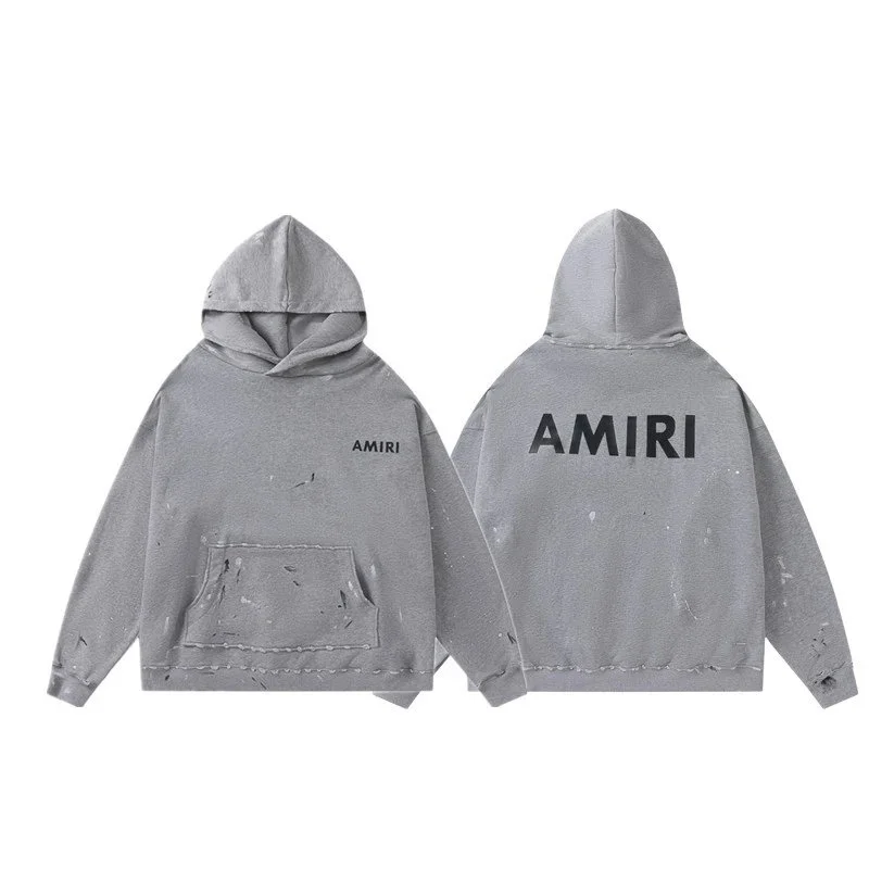 Amiri AMIRI AMIRI Washed Grey Distressed Hoodie Grey - 1