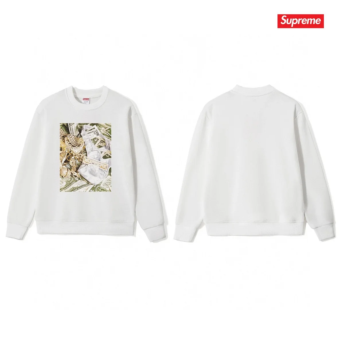 Supreme Supreme Money Print Crewneck Sweatshirt White White - 1