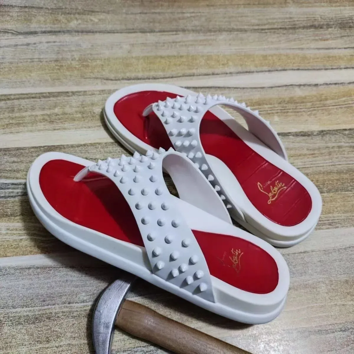 Christian Louboutin Christian Louboutin Spike Thong Sandals White/Red White - 1