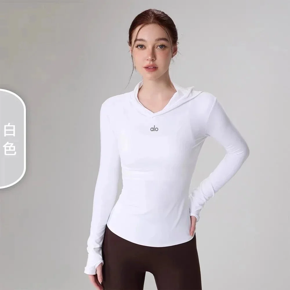 Alo Yoga Alo White Solid Long Sleeve Hoodie Top White - 1