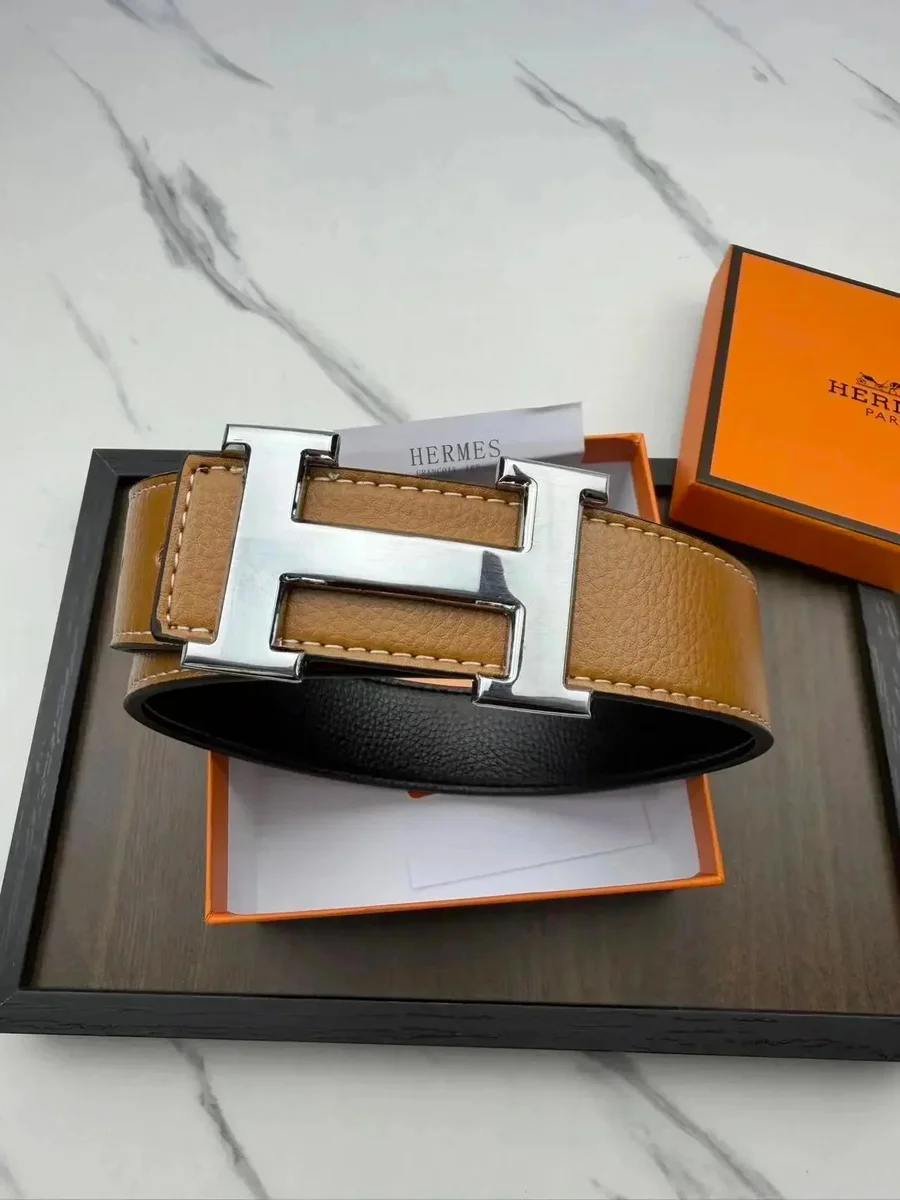 Hermès Hermès H-Buckle Belt Tan/Black Leather Belt Brown