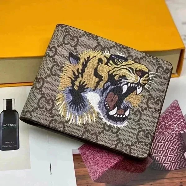 Gucci Gucci GG Supreme Tiger Embroidery Wallet Brown - 1