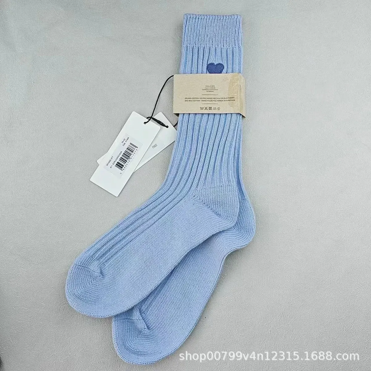 Other Light Blue Ribbed Socks with Heart Detail Blue