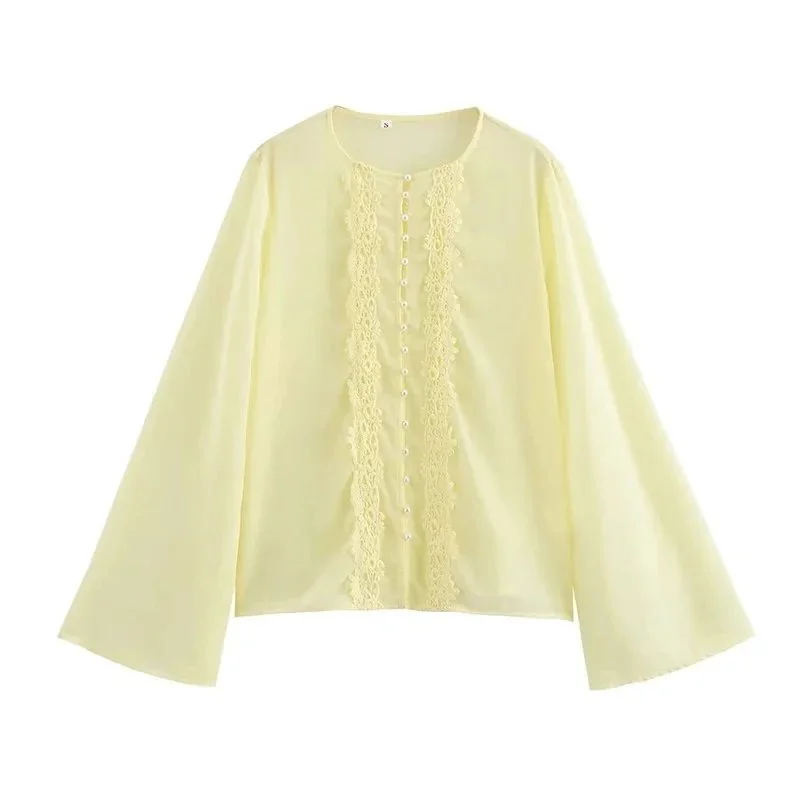 Other Light Yellow Lace Detail Blouse Yellow - 1