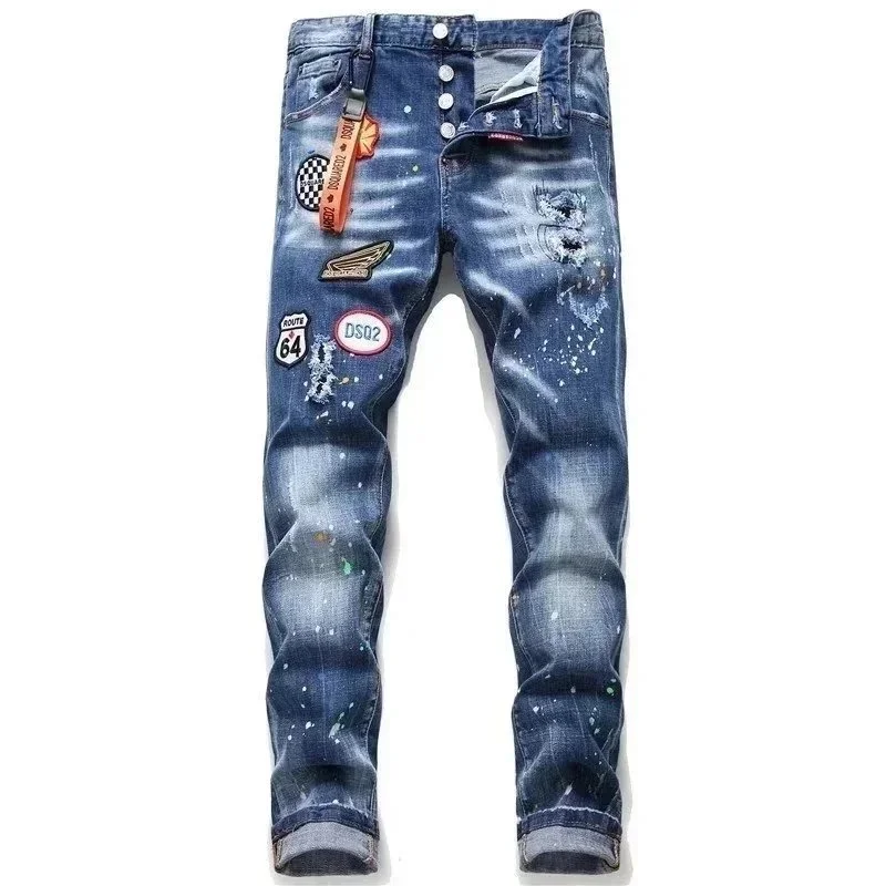 DSQUARED2 DSQUARED2 Light Blue Badge Distressed Patchwork Jeans Blue
