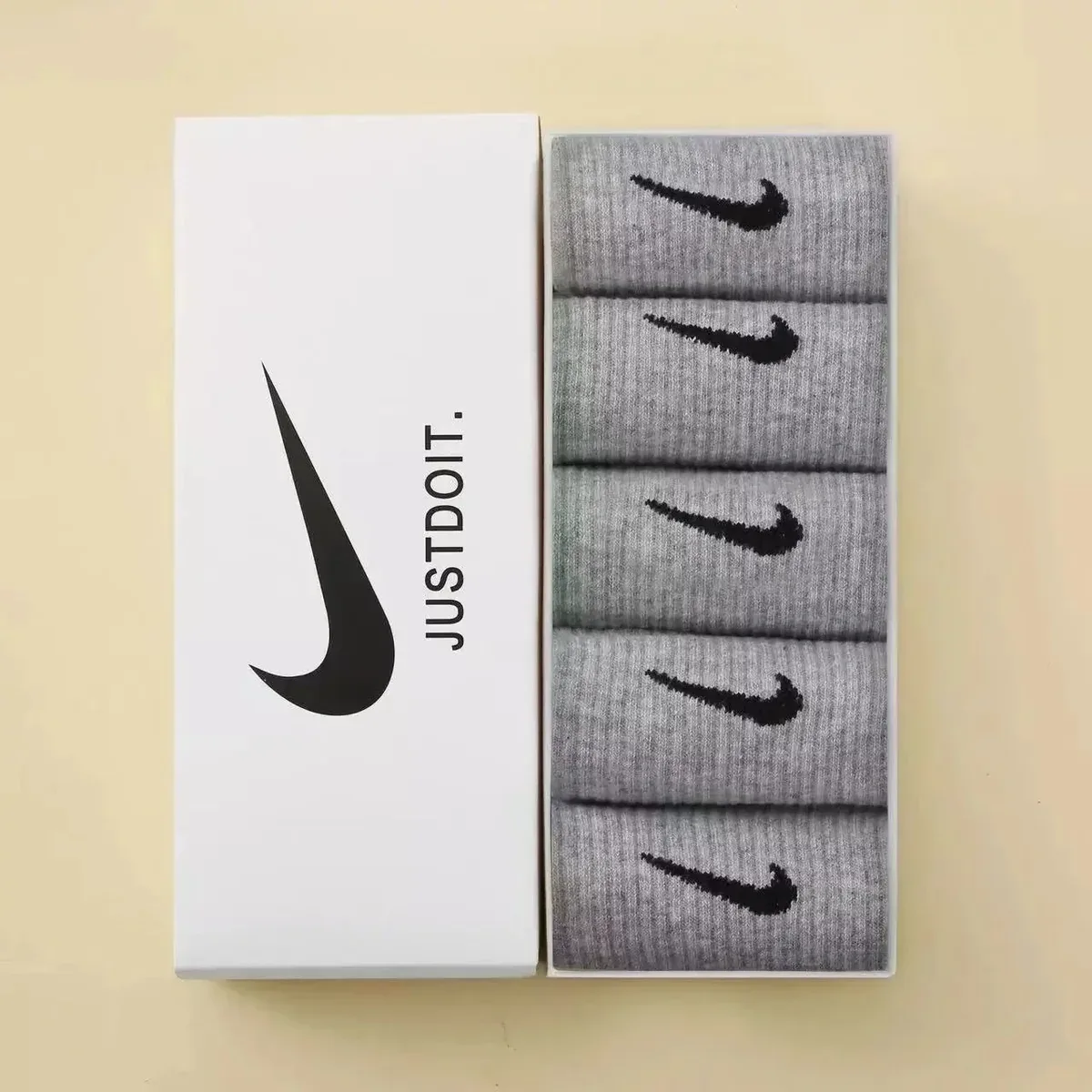 Nike Nike Grey/Black Swoosh 5-Pack Socks Grey