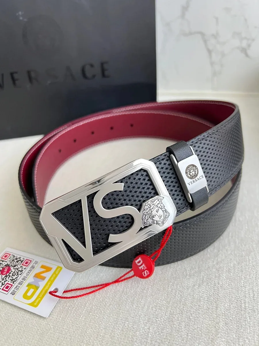 Versace Versace VS Logo Belt Black/Red Leather Belt Black - 1