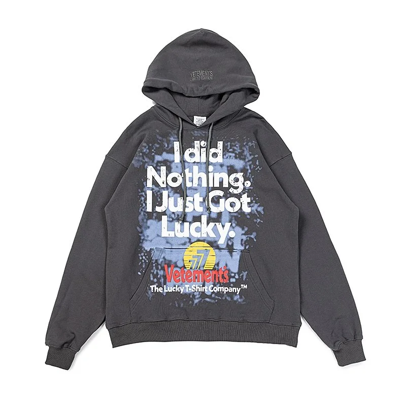 Vetements Vetements I Did Nothing I Just Got Lucky Charcoal Hoodie Grey - 1