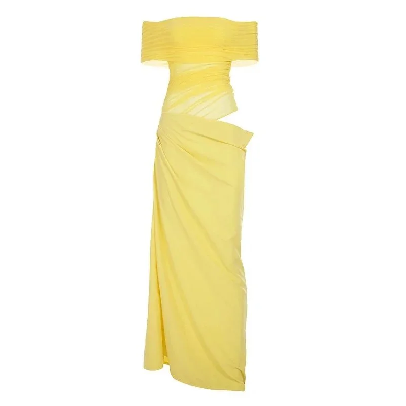 Other Unknown Yellow Off-Shoulder Maxi Dress Yellow - 1