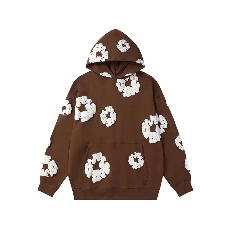 Other Unisex Brown with White Floral Hoodie Brown - 1