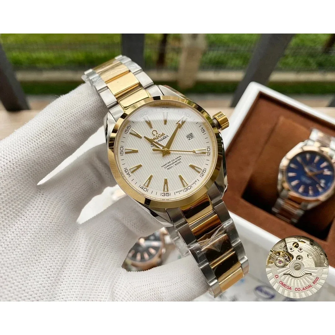 Omega Omega Seamaster Master Co-Axial White Dial Gold & Silver Bracelet Watch Gold