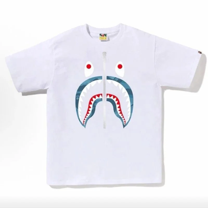 A Bathing Ape A Bathing Ape BAPE STA White Blue Shark T-Shirt White - 1