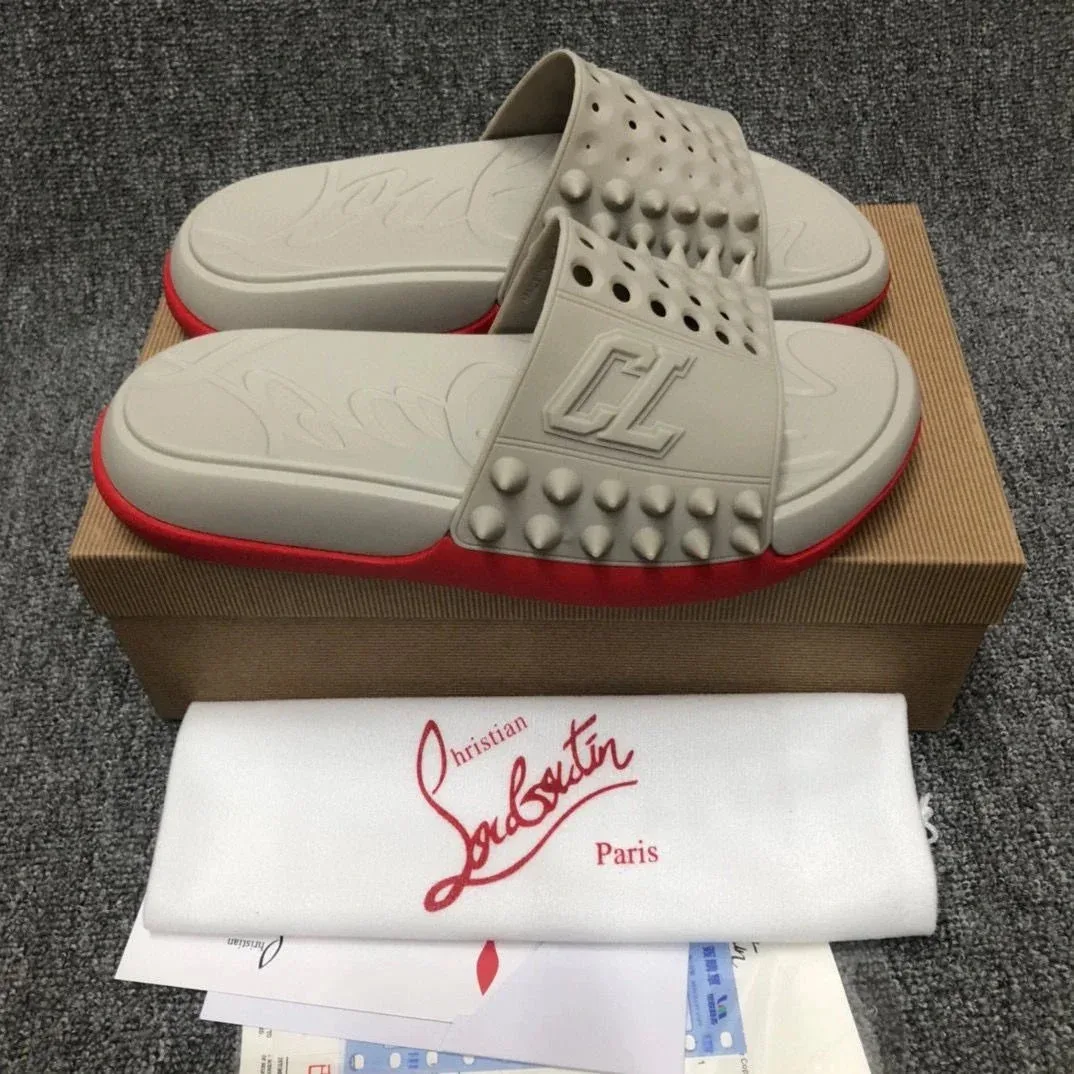 Christian Louboutin Christian Louboutin CL Spike Slide Sandals Cream Red Cream - 1