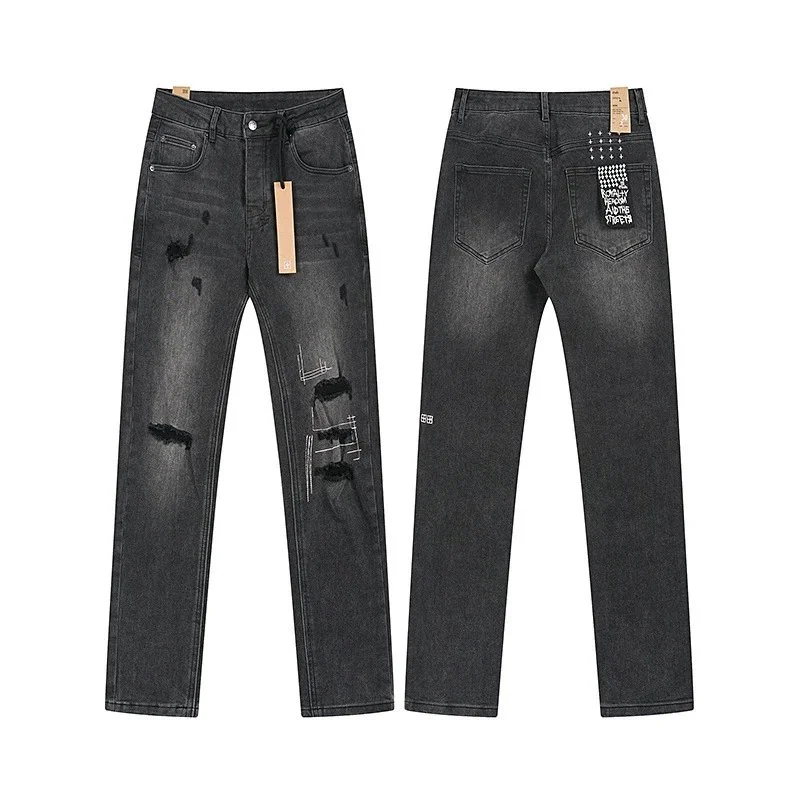 Other Black Distressed Straight Leg Jeans Black - 1
