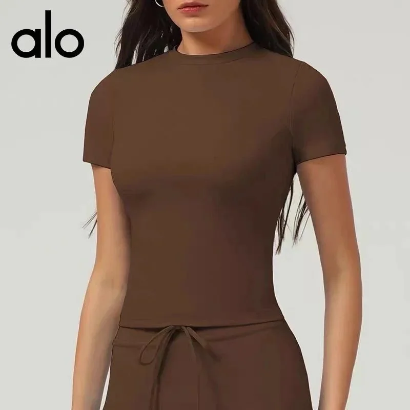 Alo Yoga Alo Coffee Solid T-Shirt Women's Top Brown - 1