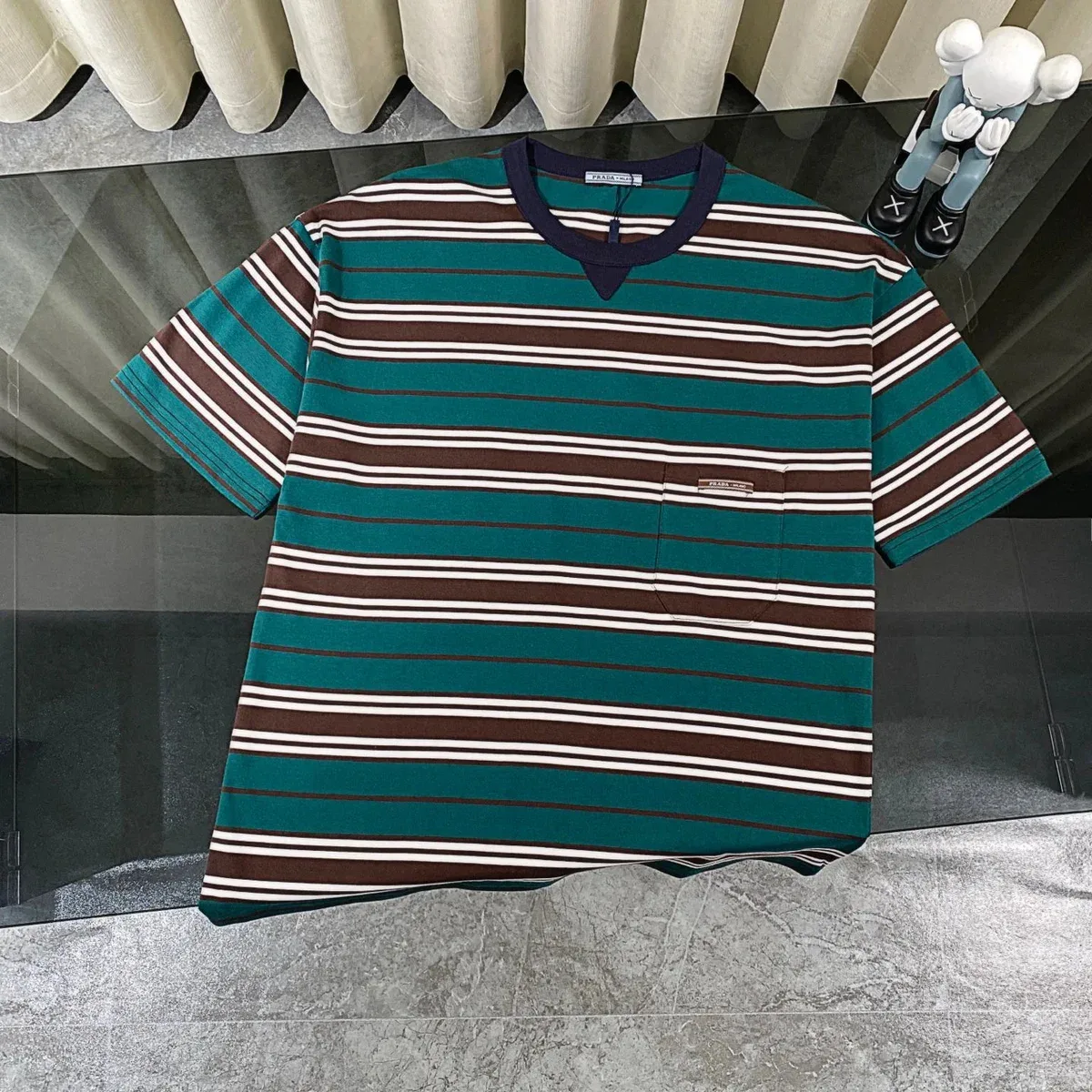 Prada Prada Striped T-Shirt Green/Brown/White Casual Top Green - 1