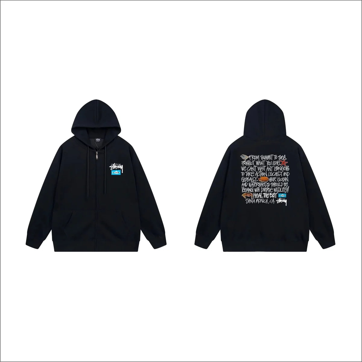 Stussy Stussy Stüssy Black Hoodie with Graphic Print Black - 1