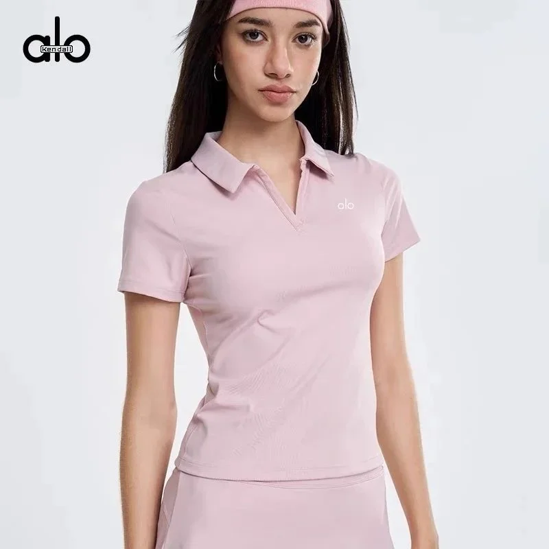 Alo Yoga Alo Kendall Polo Shirt in Misty Pink Tops Pink - 1