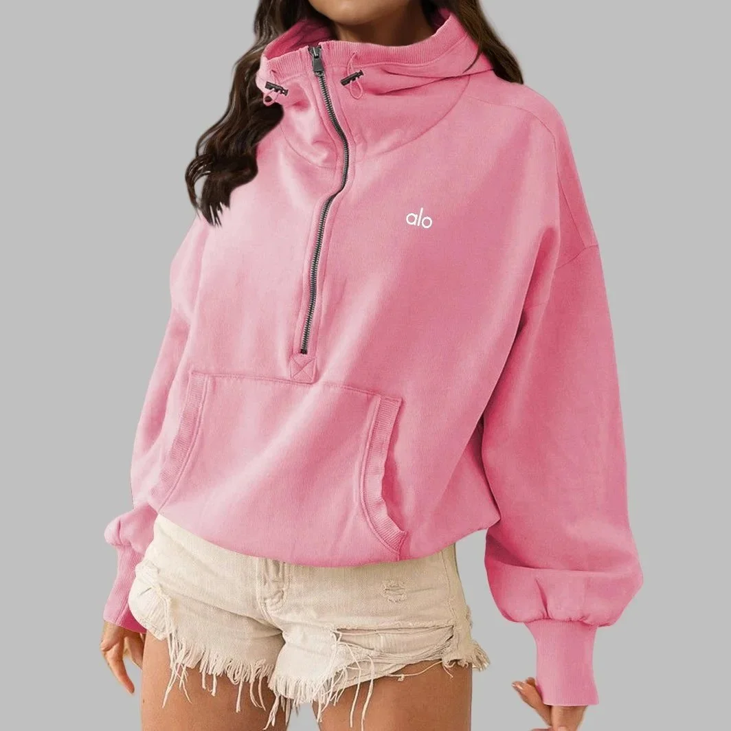 Alo Yoga Alo Pink Half-Zip Hoodie Sweatshirt Pink - 1