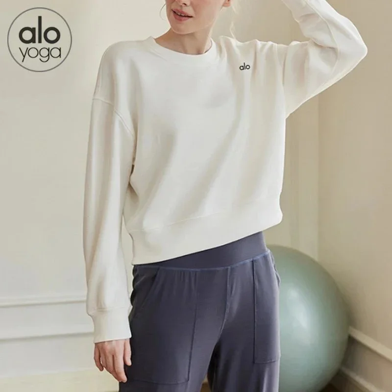 Alo Yoga Alo Yoga Solid White Long Sleeve Sweatshirt White - 1