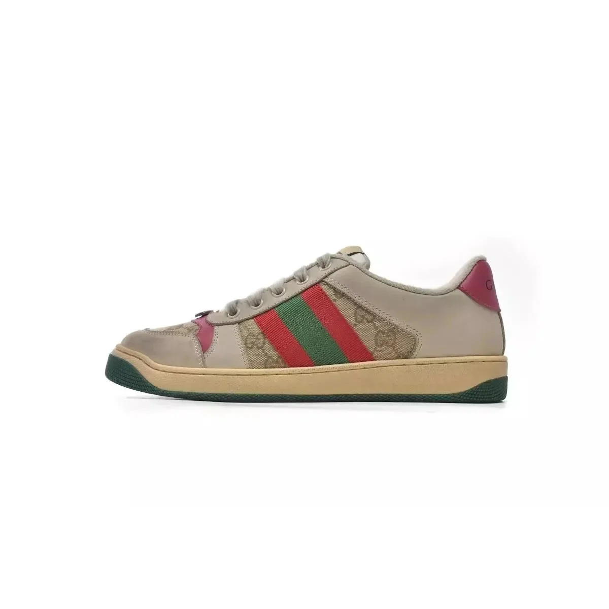 Gucci Gucci Ace Beige Web Stripe Pink Sneakers Beige