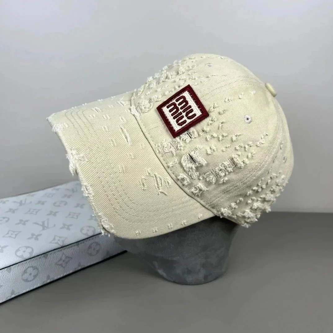 Miu Miu Miu Miu Distressed Cream Baseball Cap Cream