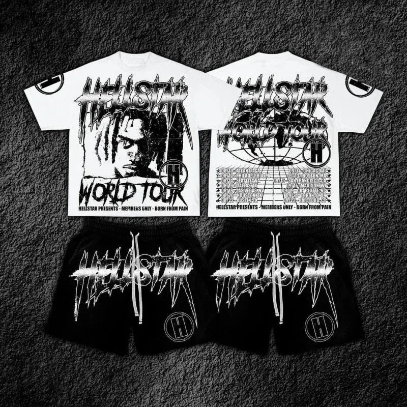 Hellstar Hellstar World Tour White T-Shirt & Black Shorts Set White - 1