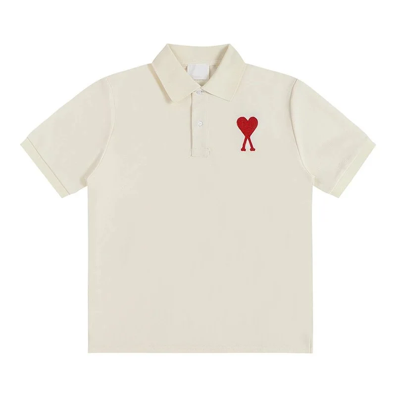 Ami Paris Ami Paris Ami de Coeur Beige/Red Polo Shirt Beige - 1