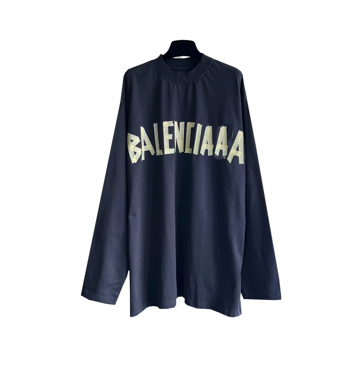 Balenciaga Balenciaga Distorted Logo Long Sleeve T-Shirt Navy/Beige Navy