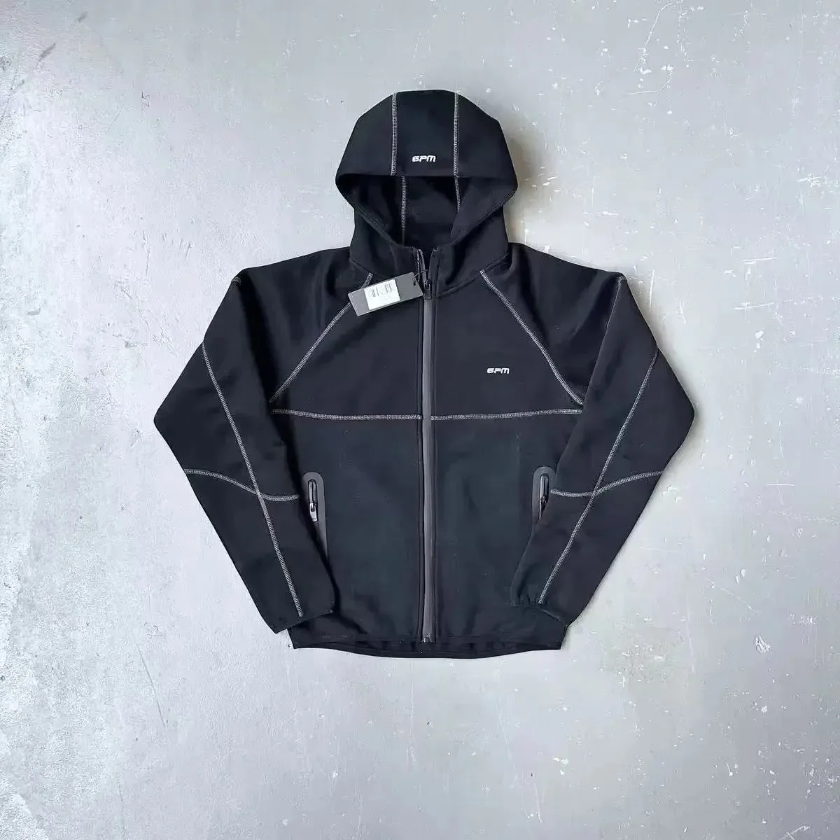 Other Black Hoodie with White Stitching Black