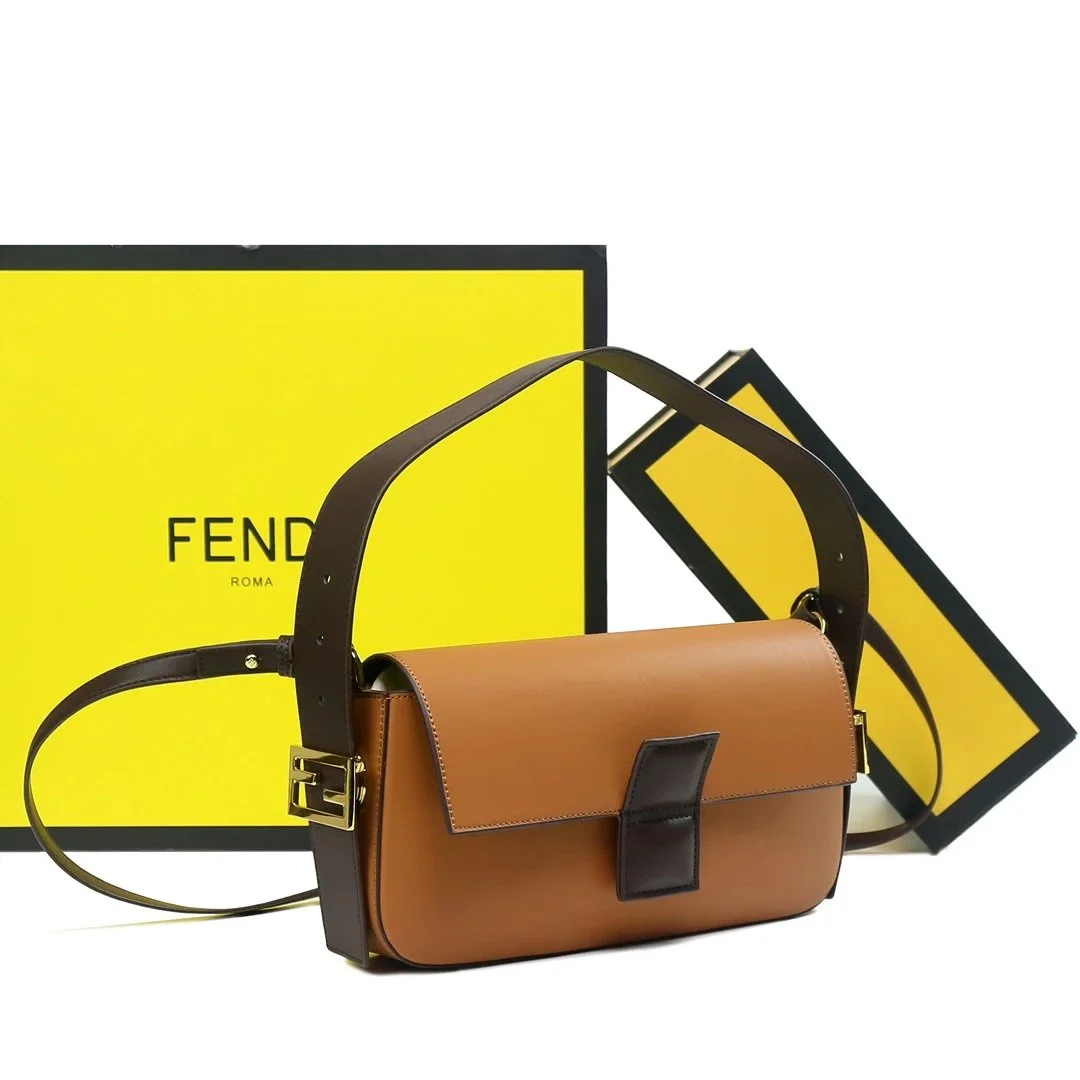 Fendi Fendi Iconic FF Logo Tan & Brown Leather Shoulder Bag Brown - 1