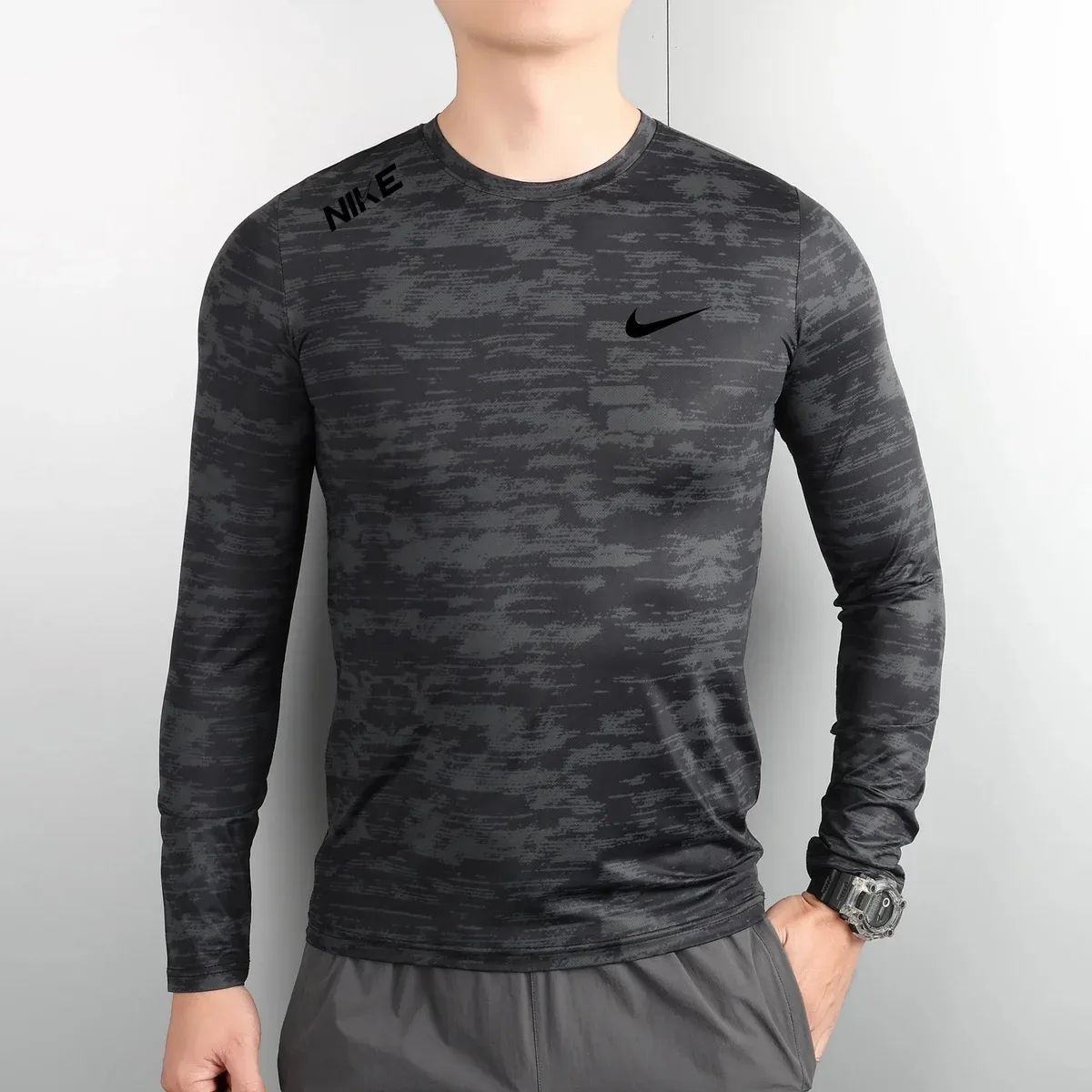 Nike Nike Camo Print Long Sleeve Top 30 Men's T-Shirt Black - 1