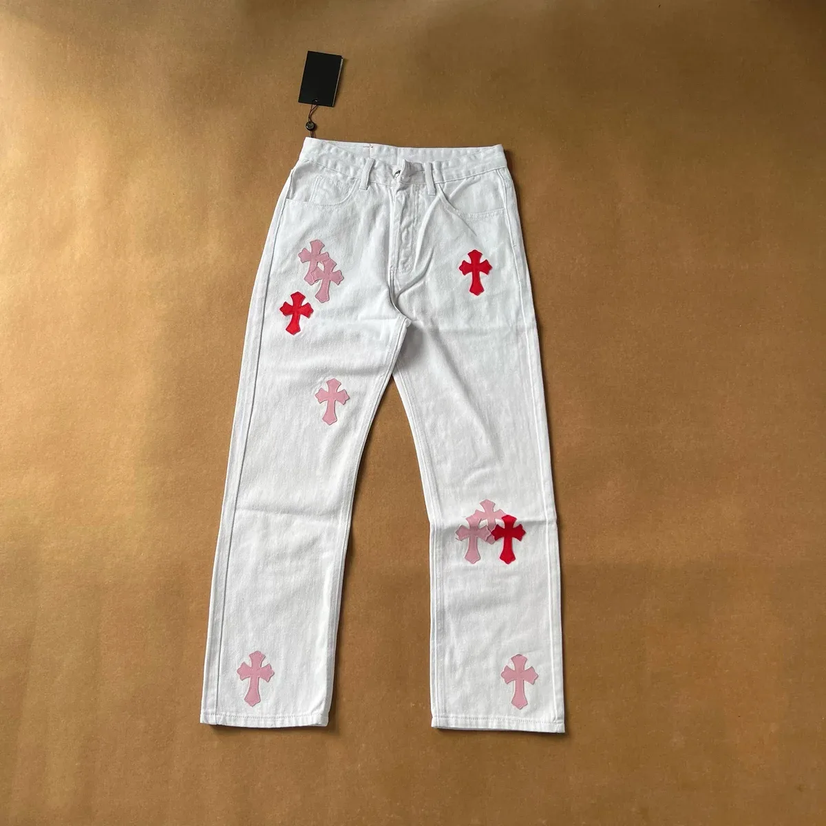 Chrome Hearts Chrome Hearts CH Cross White Pink Red Cross Trousers White