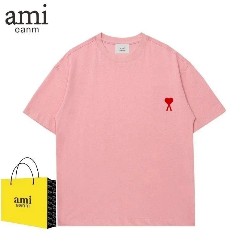 Ami Paris Ami Pink Heart Embroidery T-Shirt Pink - 1