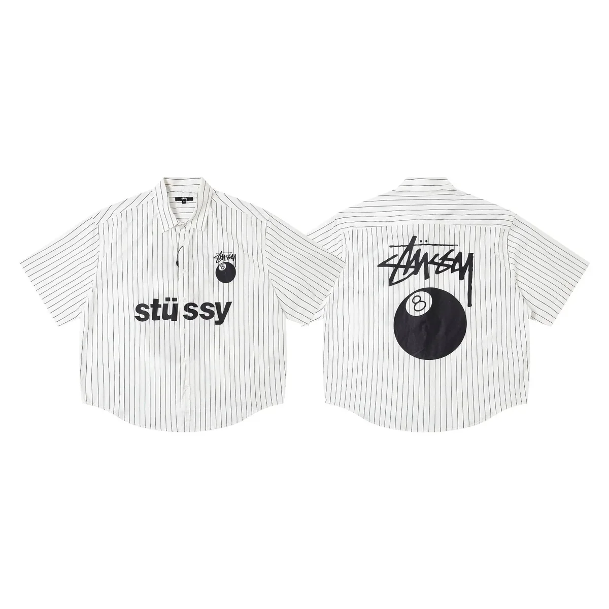 Stussy Stüssy Striped 8-Ball Short Sleeve Shirt White White - 1