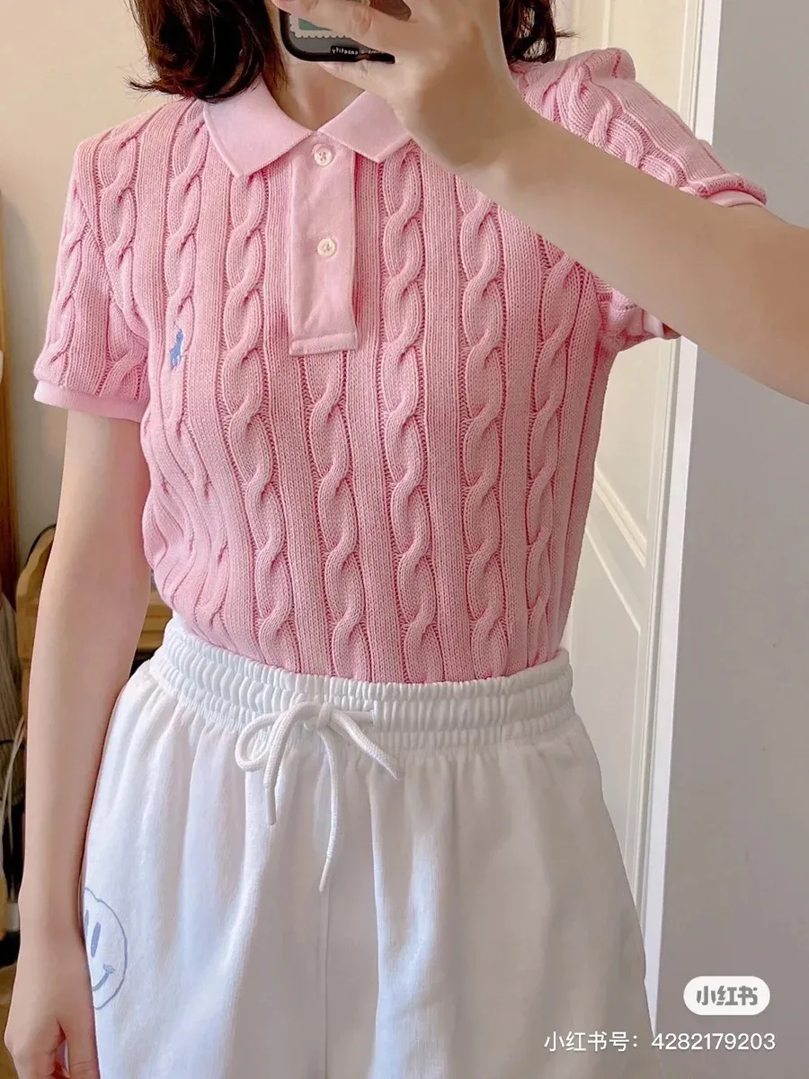 Polo Ralph Lauren Ralph Lauren Polo Bear Pink Cable Knit Polo Shirt Pink - 1