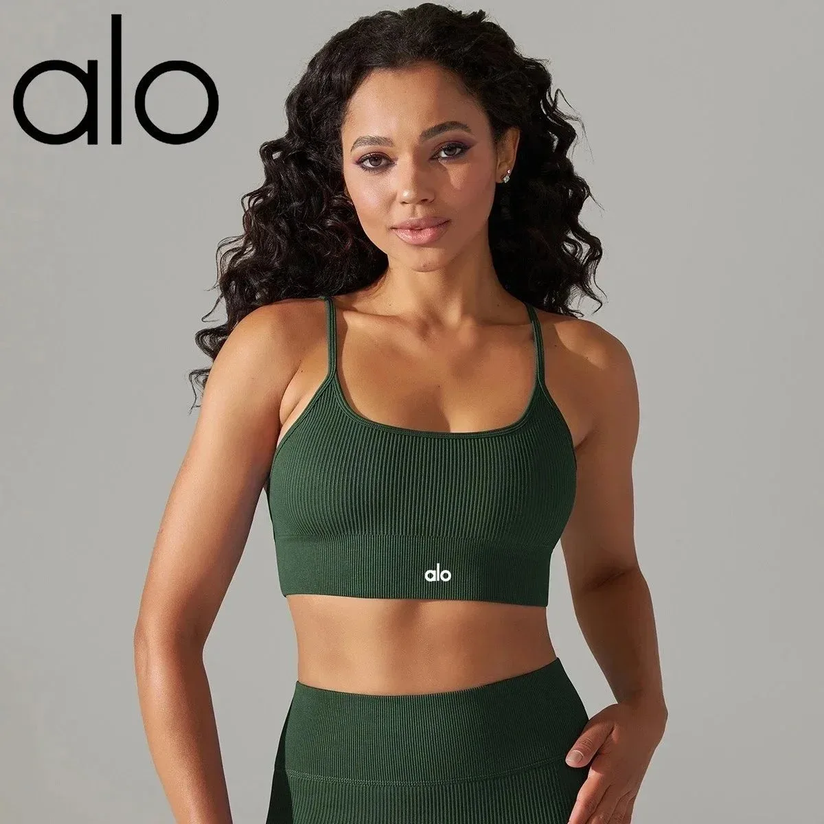 Alo Yoga Alo Ribbed Sports Bra Olive Green Underwear Green - 1