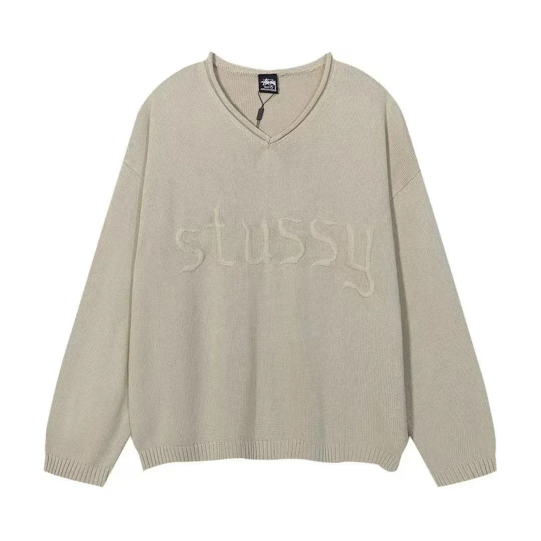 Stussy Stussy STS025 V-Neck Sweater Beige Casual Knitwear Beige - 1