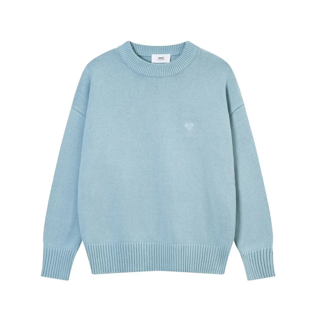 Ami Paris AMI Ami-23 Sky Blue Oversized Knit Sweater Blue - 1
