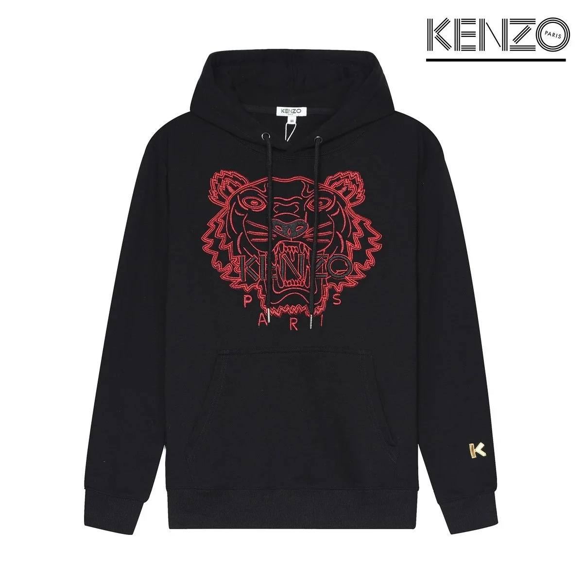 Kenzo Kenzo Tiger Black Red Embroidered Hoodie Black