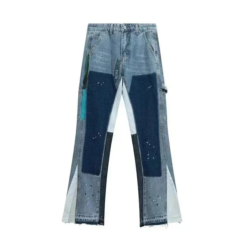 Other Unisex Patchwork Denim Jeans Blue - 1