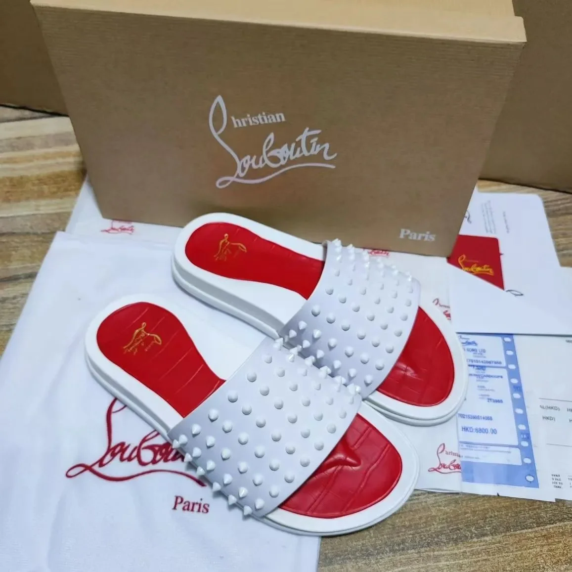 Christian Louboutin Christian Louboutin Spiked Slide Sandals White/Red White - 1