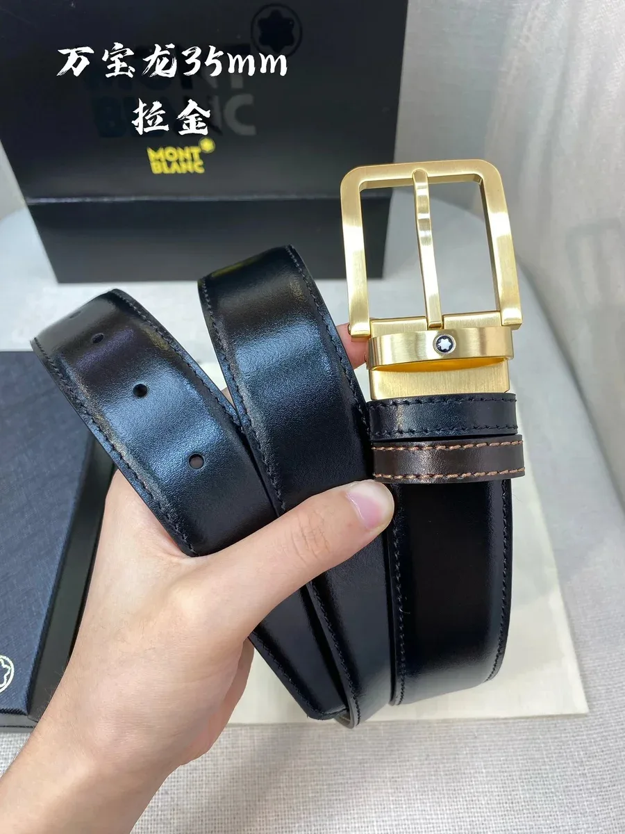 Montblanc Montblanc 35mm Gold Buckle Black Leather Belt Black