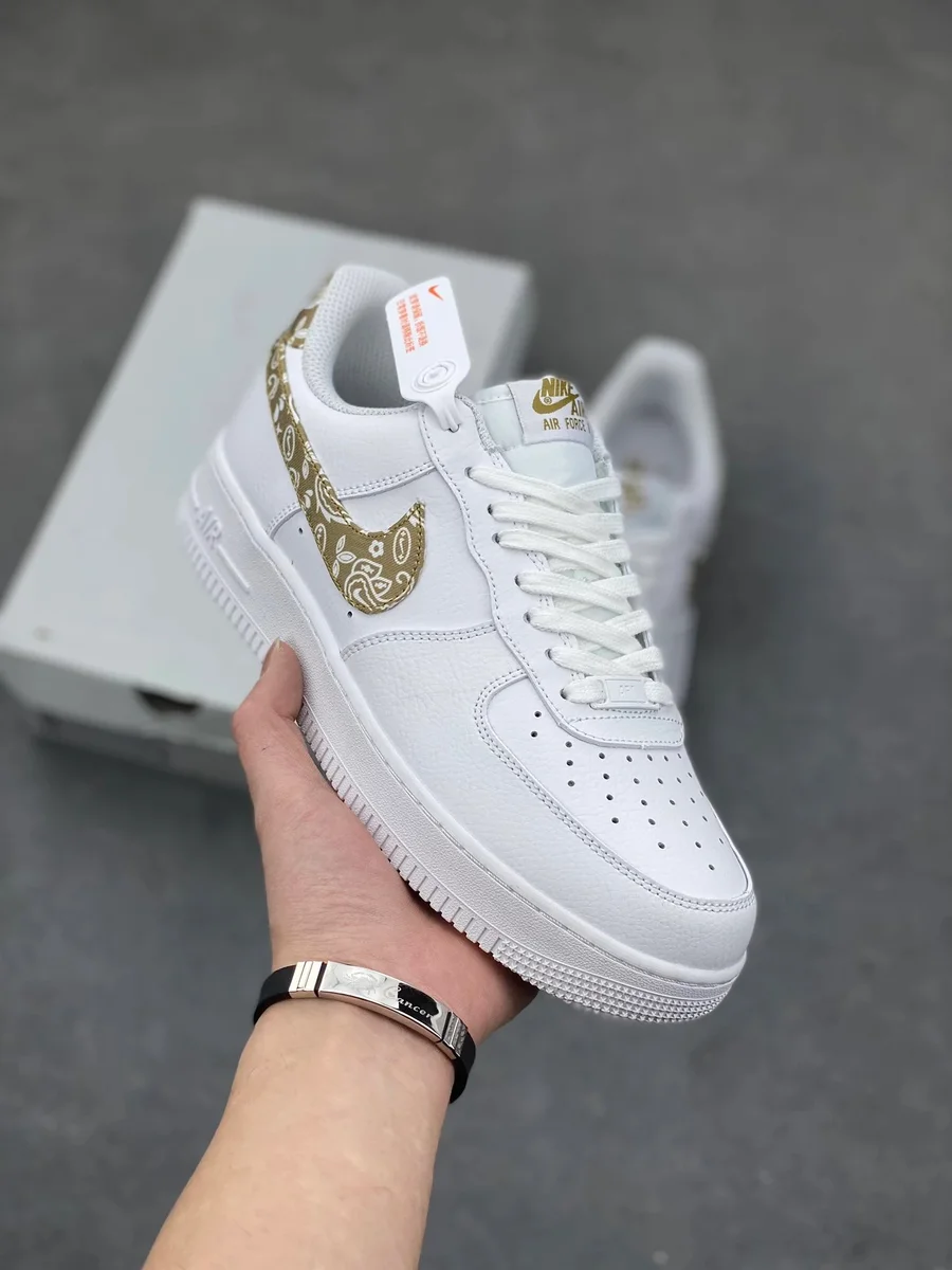 Nike Nike Air Force 1 White Gold Swoosh Sneakers White - 1
