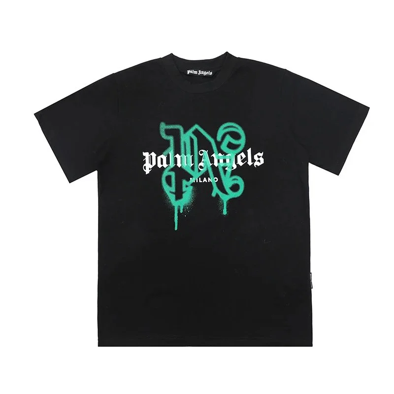 Palm Angels Palm Angels Black Green Logo T-Shirt Black - 1