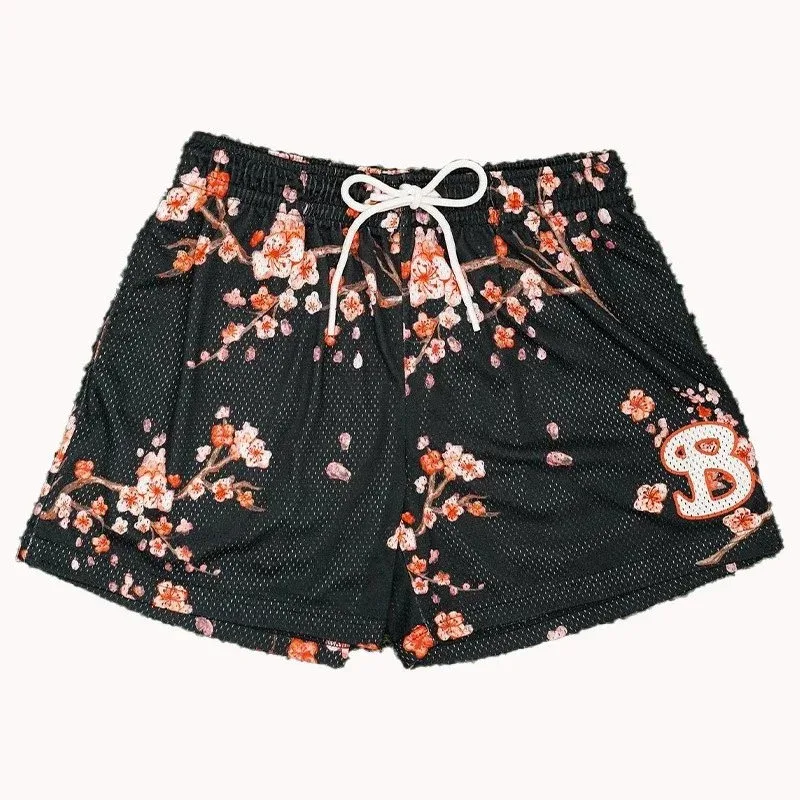 Other Black Cherry Blossom Mesh Shorts Black - 1